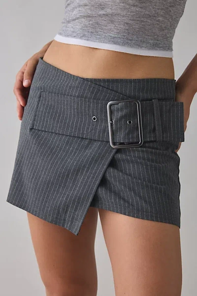 Kimchi Blue Girls Night Low-rise Belted Wrap Micro Mini Skort In Grey, Women's At Urban Outfitters In Gray