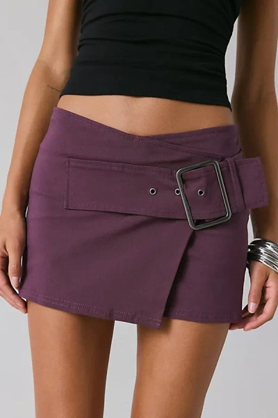 Kimchi Blue Girls Night Low-rise Belted Wrap Micro Mini Skort In Mauve, Women's At Urban Outfitters In Purple