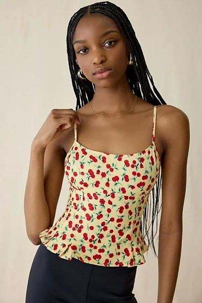 Kimchi Blue Good Luck Cherry Land Peplum Cami In Cherry Land, Women's At Urban Outfitters In Yellow