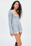 Kimchi Blue Hannah Lace Trim Babydoll Sweater In Grey, Women's At Urban Outfitters In Gray