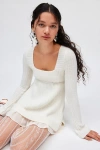 Kimchi Blue Hannah Lace Trim Babydoll Sweater In Ivory, Women's At Urban Outfitters In White