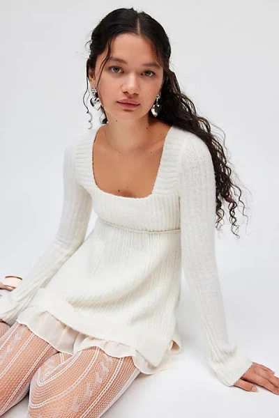 Kimchi Blue Hannah Lace Trim Babydoll Sweater In Ivory, Women's At Urban Outfitters In White