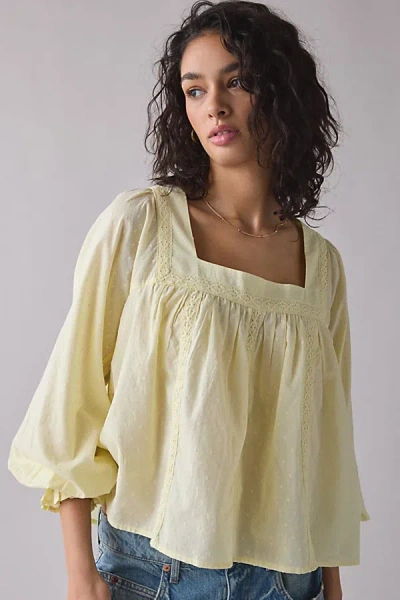 Kimchi Blue Hazel Lace Trim Long Sleeve Babydoll Top In Yellow, Women's At Urban Outfitters