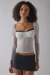 Kimchi Blue In The Dark Sheer Mesh Long Sleeve Top In Cream, Women's At Urban Outfitters In Multi