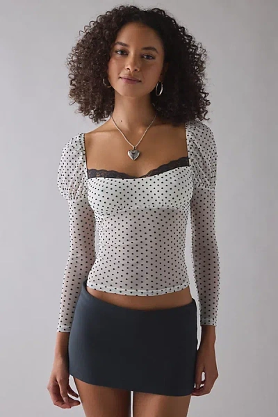 Kimchi Blue In The Dark Sheer Mesh Long Sleeve Top In Cream, Women's At Urban Outfitters In Multi