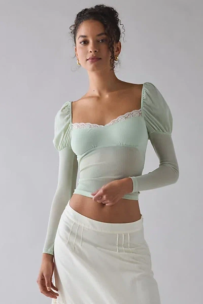Kimchi Blue In The Dark Sheer Mesh Long Sleeve Top In Mint, Women's At Urban Outfitters In Multi