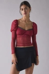 Kimchi Blue In The Dark Sheer Mesh Long Sleeve Top In Red, Women's At Urban Outfitters In Multi