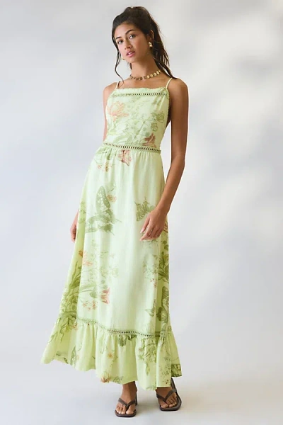 Kimchi Blue In The Garden Lace Trim Cotton Maxi Dress In Green, Women's At Urban Outfitters