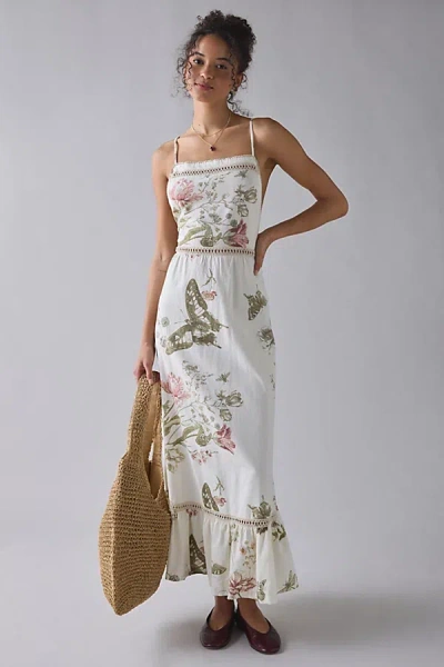 Kimchi Blue In The Garden Lace Trim Cotton Maxi Dress In Ivory Combo, Women's At Urban Outfitters In White