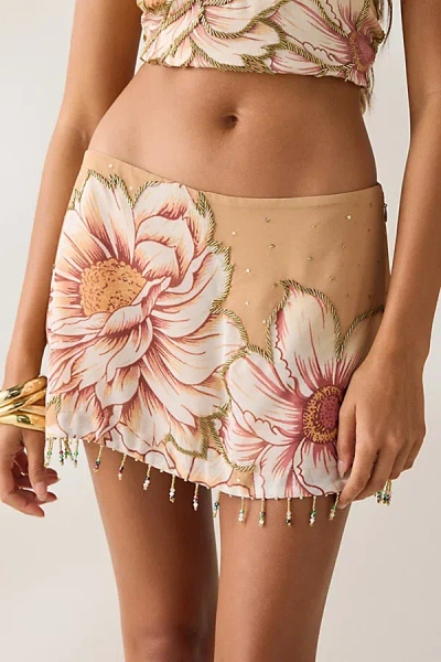 Kimchi Blue In The Rain Beaded Fringe Mini Skirt In Orange, Women's At Urban Outfitters In Brown