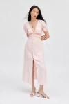 Kimchi Blue Ioni Plunging Puff Sleeve Midi Dress In Pink, Women's At Urban Outfitters