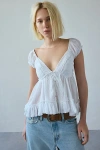 Kimchi Blue Izzy Lace Trim Button-front Babydoll Blouse In White, Women's At Urban Outfitters