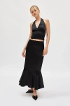 Kimchi Blue Jensen Satin Fluted Maxi Skirt In Black, Women's At Urban Outfitters In Black