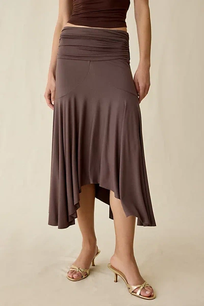 Kimchi Blue Jessica Asymmetric Low-rise Midi Skirt In Brown, Women's At Urban Outfitters