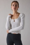 Kimchi Blue Joanie Square Neck Puff Sleeve Cropped Sweater In White, Women's At Urban Outfitters In White