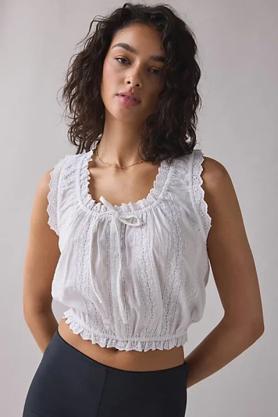 Kimchi Blue Juniper Lace Trim Button-front Crop Tank Top In White, Women's At Urban Outfitters