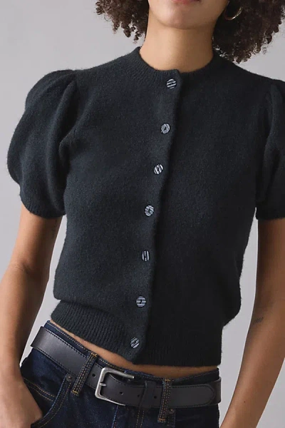 Kimchi Blue Kate Puff Short Sleeve Cardigan In Black, Women's At Urban Outfitters In Blue