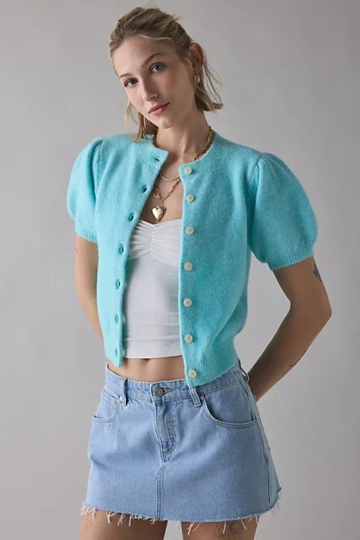 Kimchi Blue Kate Puff Short Sleeve Cardigan In Blue, Women's At Urban Outfitters