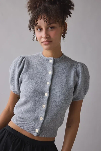 Kimchi Blue Kate Puff Short Sleeve Cardigan In Grey, Women's At Urban Outfitters In Blue