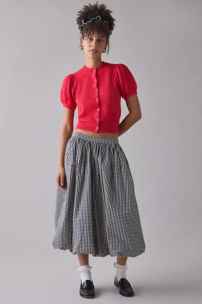 Kimchi Blue Kate Puff Short Sleeve Cardigan In Red, Women's At Urban Outfitters In Multi