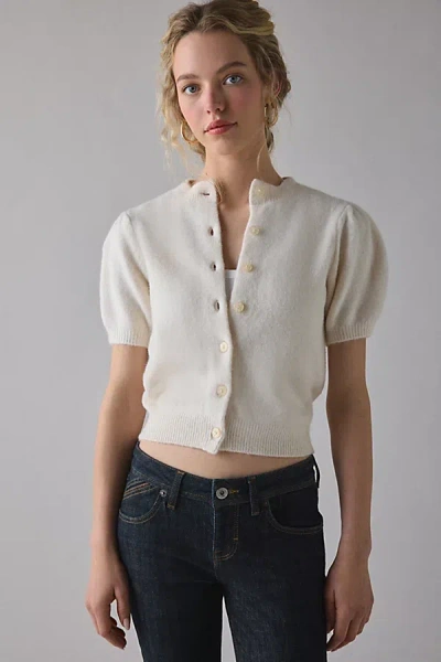 Kimchi Blue Kate Puff Short Sleeve Cardigan In White, Women's At Urban Outfitters In Multi