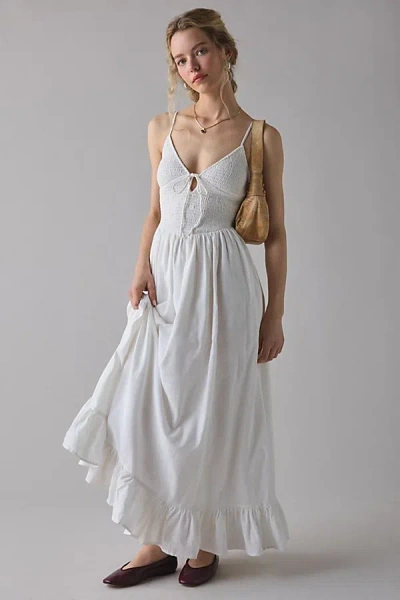 Kimchi Blue Keepsake Tie-front Smocked Cotton Maxi Dress In Ivory, Women's At Urban Outfitters In White