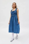 Kimchi Blue Kenzie Empire Waist Bow Back Denim Maxi Dress In Indigo, Women's At Urban Outfitters In Blue
