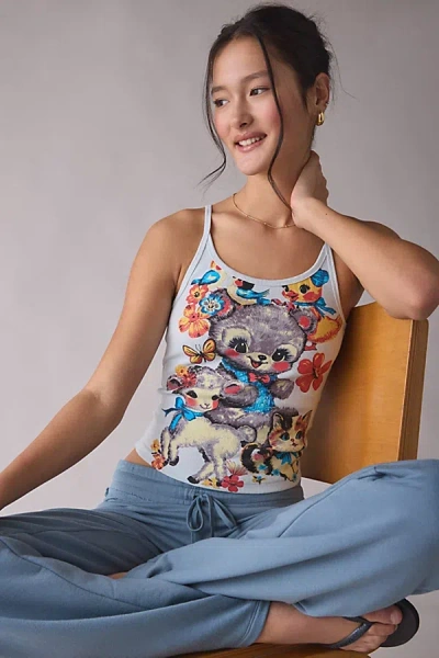 Kimchi Blue Kidult Animal Graphic Scoop Neck Cami In Sky, Women's At Urban Outfitters In White