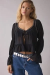 Kimchi Blue Kit Prairie Long Sleeve Babydoll Top In Black, Women's At Urban Outfitters