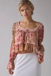 Kimchi Blue Kit Prairie Long Sleeve Babydoll Top In Pink, Women's At Urban Outfitters In Pink