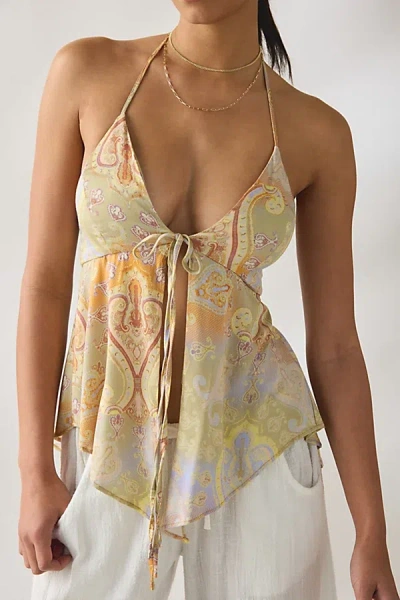 Kimchi Blue Leila Tie-front Flyaway Hanky Hem Halter Top In Orange, Women's At Urban Outfitters