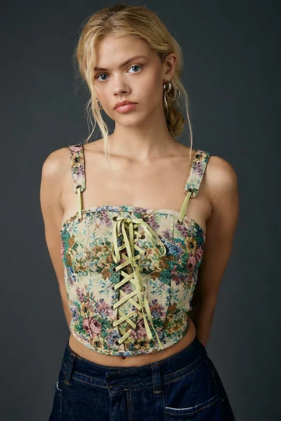 Kimchi Blue Lena Floral Brocade Lace-up Corset Top In Floral, Women's At Urban Outfitters In Multi