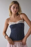 Kimchi Blue Lexi Lace Trim + Bow Detail Cami In Navy Stripe, Women's At Urban Outfitters In Multi