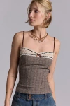 Kimchi Blue Lexi Lace Trim + Bow Detail Cami In Plaid, Women's At Urban Outfitters In Brown