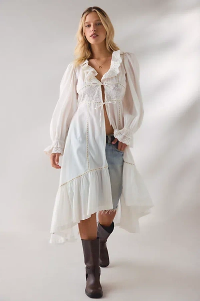 Kimchi Blue Lila Eyelet Lace Trim Tie-front Maxi Top In White, Women's At Urban Outfitters