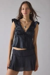 Kimchi Blue Lily Lace Trim Satin Milkmaid Top In Black, Women's At Urban Outfitters