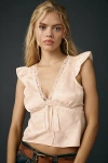 Kimchi Blue Lily Lace Trim Satin Milkmaid Top In White, Women's At Urban Outfitters In Neutral