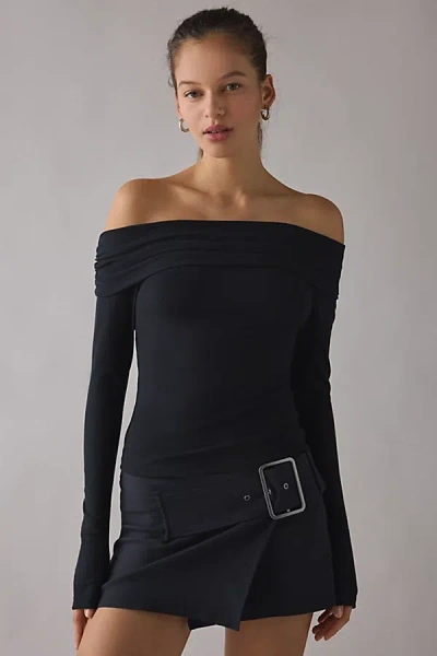Kimchi Blue Lily Ruched Foldover Off-the-shoulder Knit Top In Black, Women's At Urban Outfitters