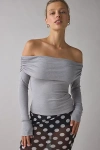 Kimchi Blue Lily Ruched Foldover Off-the-shoulder Knit Top In Grey, Women's At Urban Outfitters In Gray