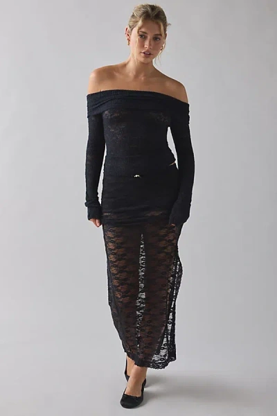 Kimchi Blue Lily Sheer Lace Long Sleeve Off-the-shoulder Top In Black, Women's At Urban Outfitters