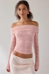 Kimchi Blue Lily Sheer Lace Long Sleeve Off-the-shoulder Top In Rose, Women's At Urban Outfitters In Pink