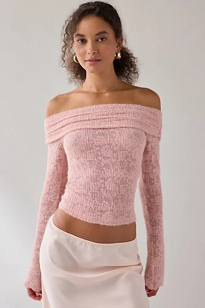 Kimchi Blue Lily Sheer Lace Long Sleeve Off-the-shoulder Top In Rose, Women's At Urban Outfitters In Pink