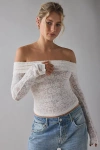 Kimchi Blue Lily Sheer Lace Long Sleeve Off-the-shoulder Top In White, Women's At Urban Outfitters