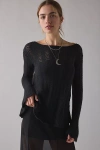 Kimchi Blue Lily Trapeze Bell Sleeve Pointelle Knit Sweater In Black, Women's At Urban Outfitters