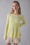 Kimchi Blue Lily Trapeze Bell Sleeve Pointelle Knit Sweater In Yellow, Women's At Urban Outfitters