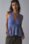Kimchi Blue Lindsey Tiered Babydoll Halter Top In Mirrored Paisley, Women's At Urban Outfitters In Blue