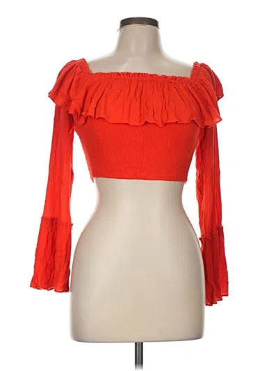 Pre-owned Kimchi Blue Long Sleeve Top Red Off The Shoulder Neckline Tops