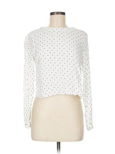 Pre-owned Kimchi Blue Long Sleeve Top White Polka Dots Pattern Mock Neckline Tops