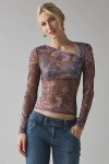 Kimchi Blue Love Club Asymmetric Sheer Mesh Long Sleeve Top In Purple, Women's At Urban Outfitters In Purple