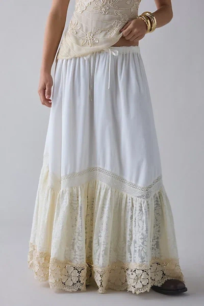 Kimchi Blue Love Notes Tiered Lace Trim Maxi Skirt In Cream, Women's At Urban Outfitters In Multi
